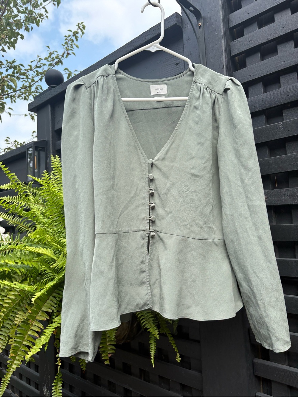 Aritzia Sage Green V-Neck Button-Front Blouse